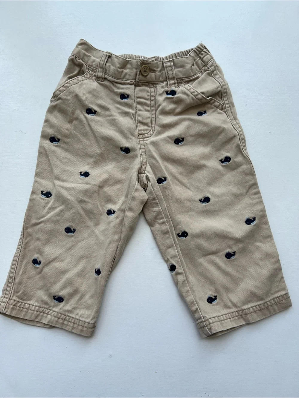 Gymboree Tan Shorts with Navy Whale Embroidery